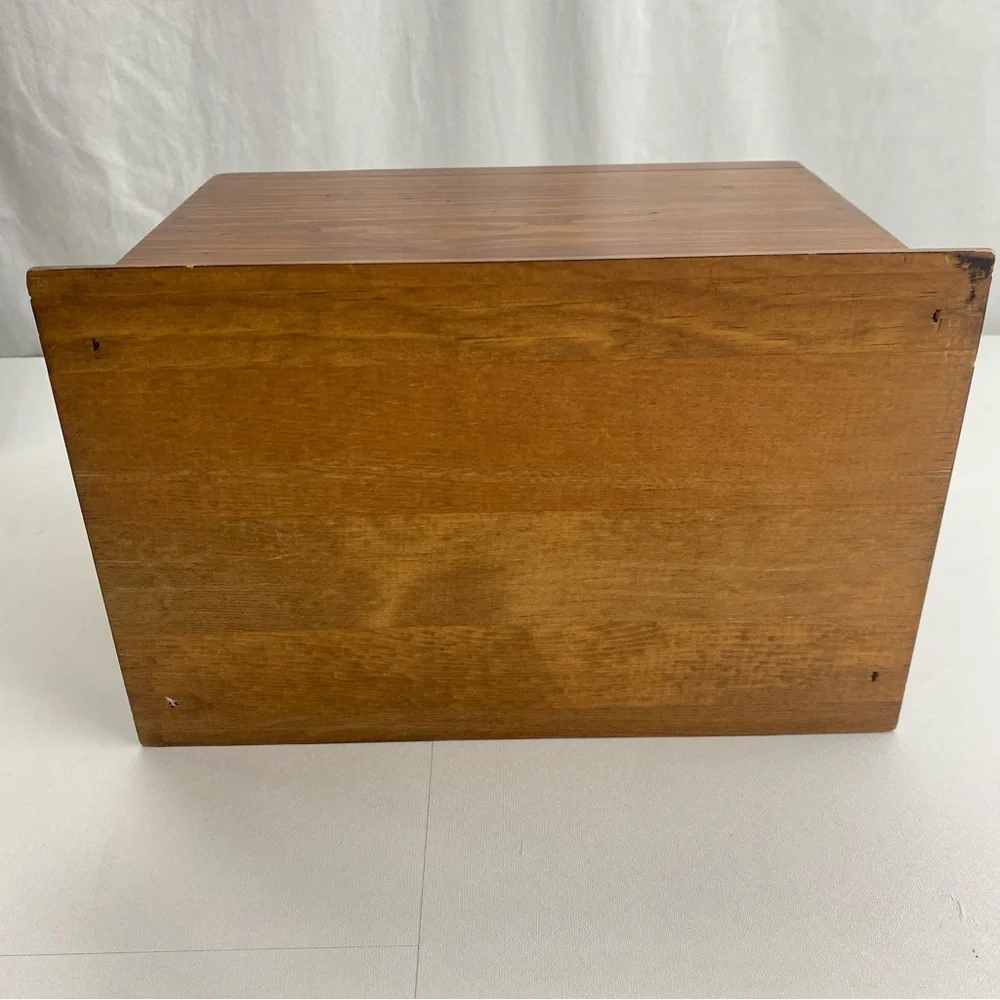 Vintage solid wood brass hinge counter storage keepsake box Currier & Ives inla